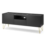 TV cabinet Canmore 144 cm – black graphite, marble black – width 144 cm, height 55 cm, depth 37 cm