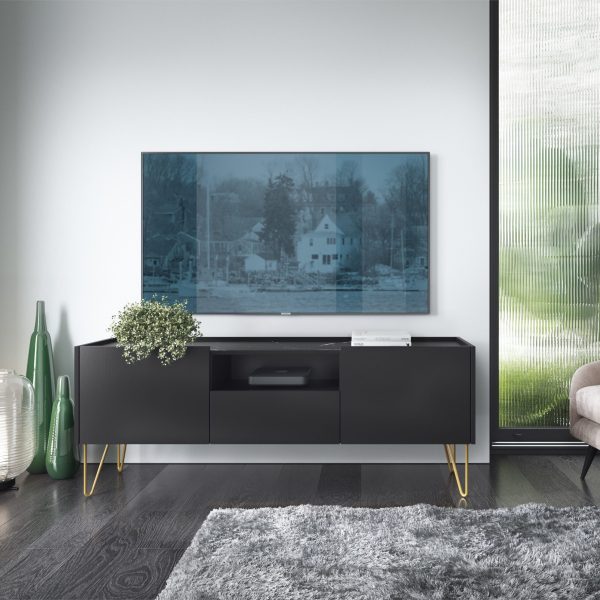 TV cabinet Canmore 144 cm – black graphite, marble black – width 144 cm, height 55 cm, depth 37 cm - Image 3