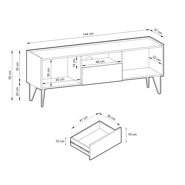TV cabinet Canmore 144 cm – black graphite, marble black – width 144 cm, height 55 cm, depth 37 cm - Image 5