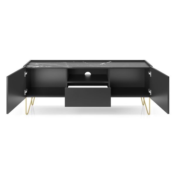 TV cabinet Canmore 144 cm – black graphite, marble black – width 144 cm, height 55 cm, depth 37 cm - Image 4