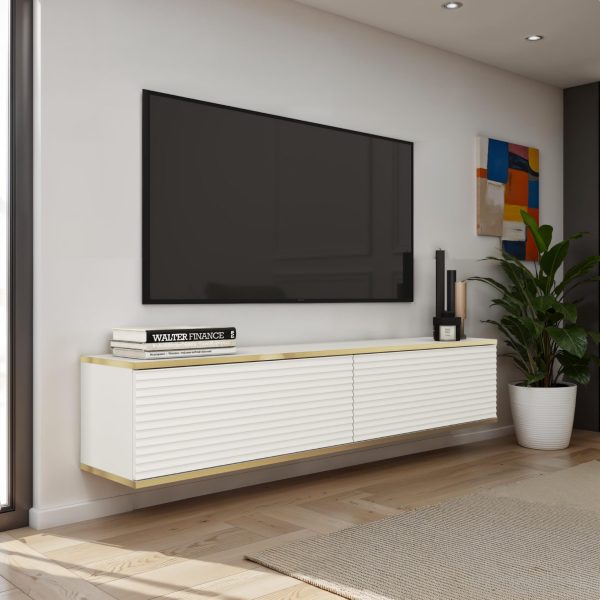 Banff RTV135 MDF – TV cabinet, white matt, oak artisan, width 135 cm, height 30 cm, depth 32 cm - Image 2