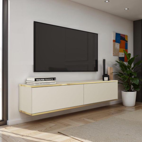 Banff RTV135 – TV cabinet, beige smooth front, oak artisan, width 135 cm, height 30 cm, depth 32 cm - Image 2