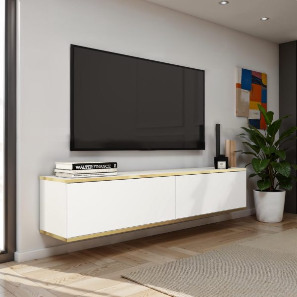 Banff RTV135 – TV cabinet, white smooth front, oak artisan, width 135 cm, height 30 cm, depth 32 cm - Image 2