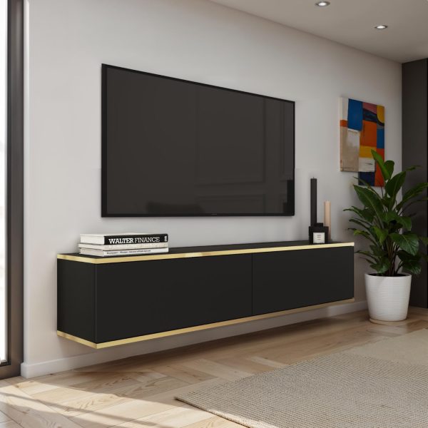 Banff RTV135 – TV cabinet, black smooth front, oak artisan, width 135 cm, height 30 cm, depth 32 cm - Image 2