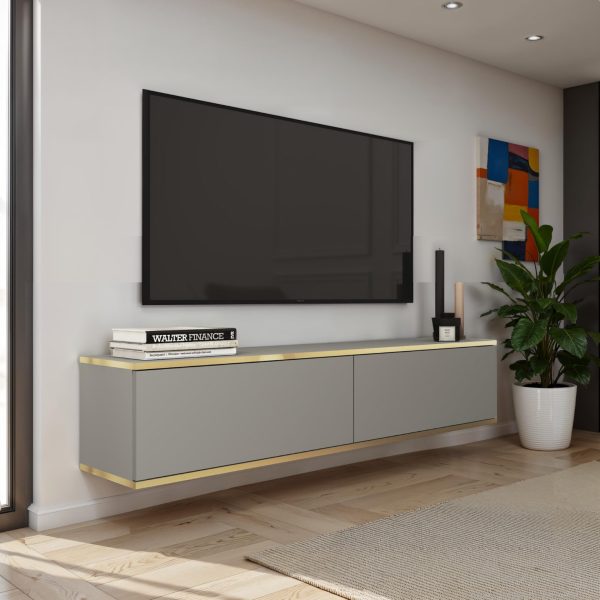 Banff RTV135 – TV cabinet, grey smooth front, oak artisan, width 135 cm, height 30 cm, depth 32 cm - Image 2