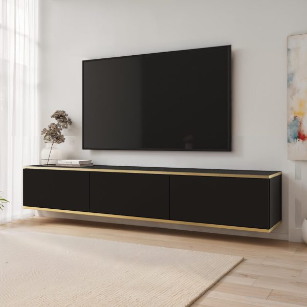 Banff RTV175 – TV cabinet, black smooth front, oak artisan, width 175 cm, height 30 cm, depth 32 cm - Image 2