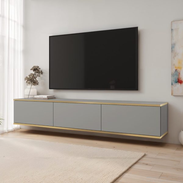 Banff RTV175 – TV cabinet, grey smooth front, oak artisan, width 175 cm, height 30 cm, depth 32 cm - Image 2