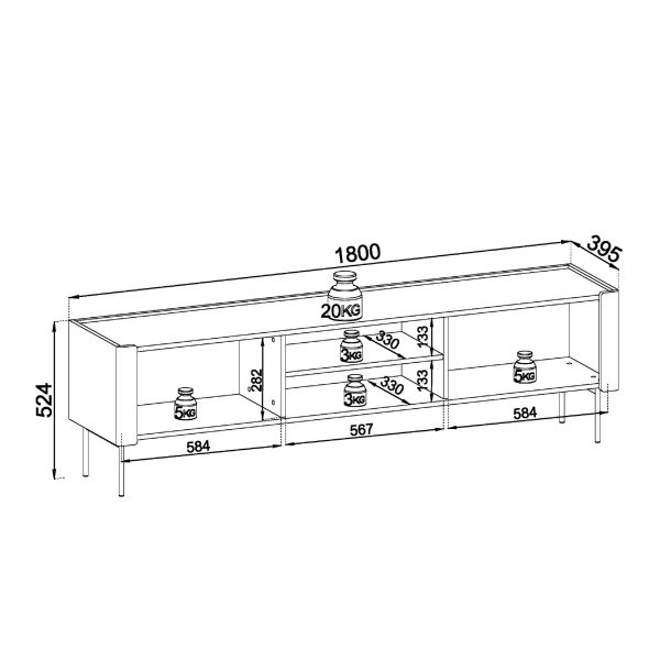 Guelph RTV180 – TV cabinet, matt black, golden oak, width 180 cm, height 52 cm, depth 39 cm - Image 7