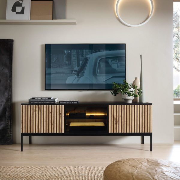 Laval RTV154 – TV cabinet, black, wotan oak, width 154 cm, height 56 cm, depth 39 cm - Image 3