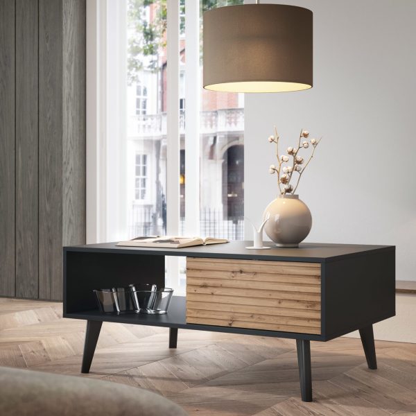 Saskatoon L104 – bench, black, oak artisan, width 104 cm, height 48 cm, depth 68 cm - Image 3