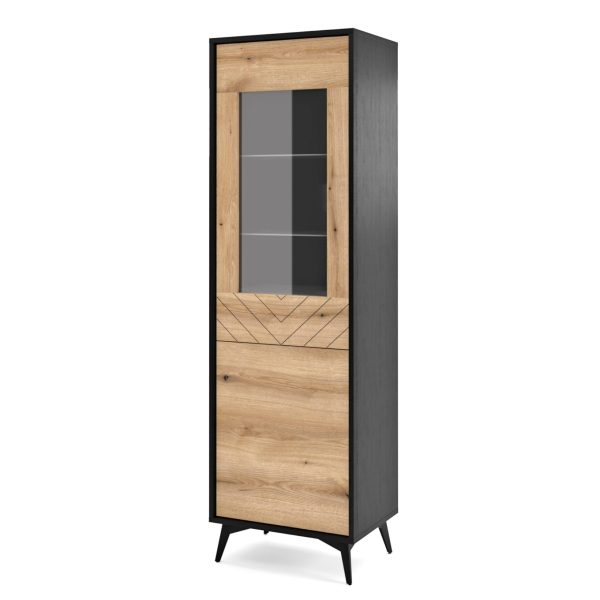 Jasper W54 glass-door cabinet – evoke oak glass-door cabinet, black, width 54 cm, height 178 cm, depth 39 cm - Image 5