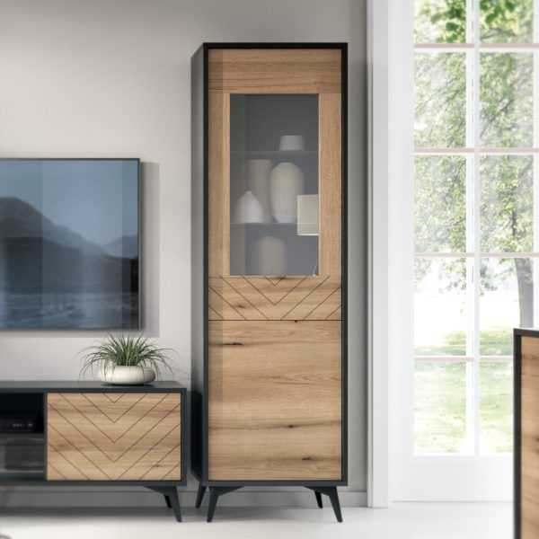 Jasper W54 glass-door cabinet – evoke oak glass-door cabinet, black, width 54 cm, height 178 cm, depth 39 cm - Image 13
