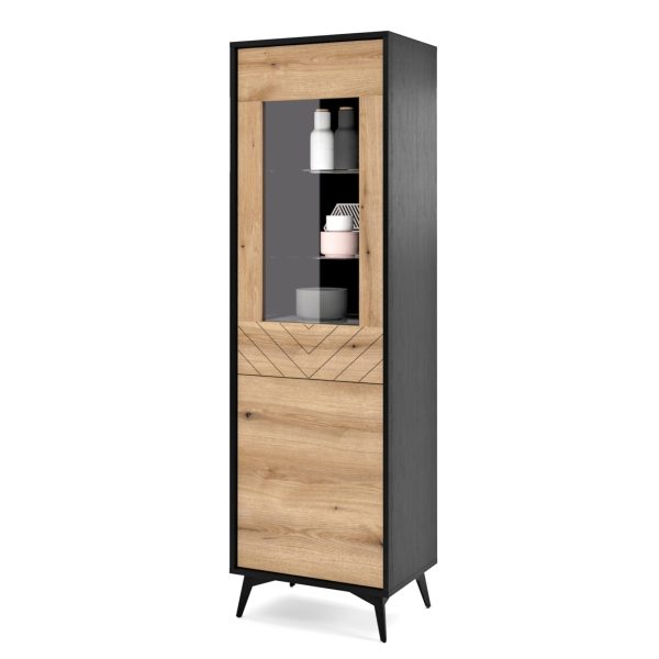 Jasper W54 glass-door cabinet – evoke oak glass-door cabinet, black, width 54 cm, height 178 cm, depth 39 cm - Image 2