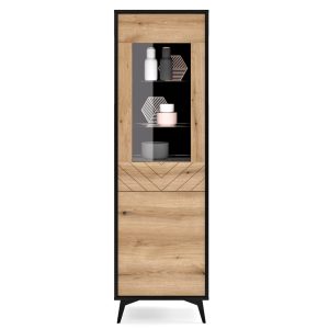 Jasper W54 glass-door cabinet – evoke oak glass-door cabinet, black, width 54 cm, height 178 cm, depth 39 cm