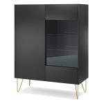 Canmore – WT97 glass-door cabinet, black graphite, marble black, width 97 cm, height 122 cm, depth 37 cm