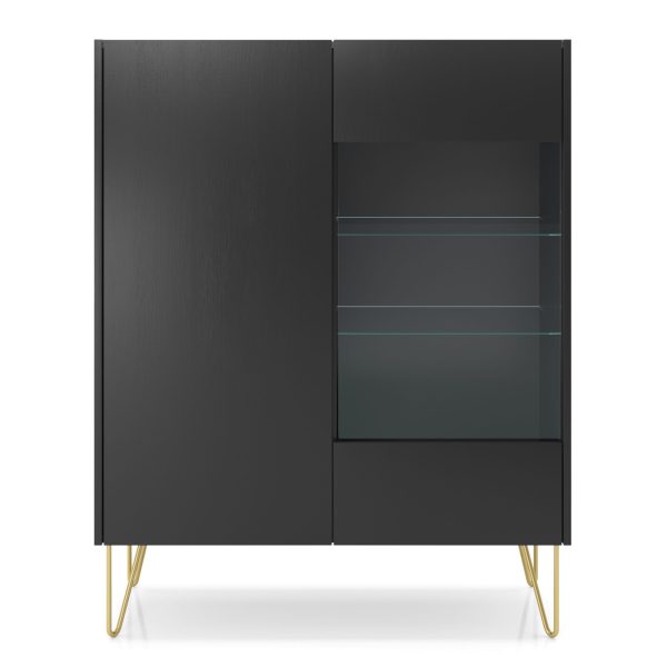 Canmore – WT97 glass-door cabinet, black graphite, marble black, width 97 cm, height 122 cm, depth 37 cm - Image 2