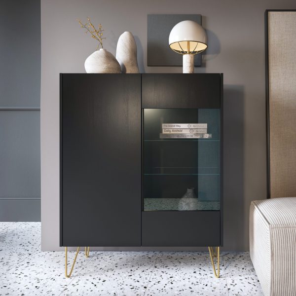 Canmore – WT97 glass-door cabinet, black graphite, marble black, width 97 cm, height 122 cm, depth 37 cm - Image 3