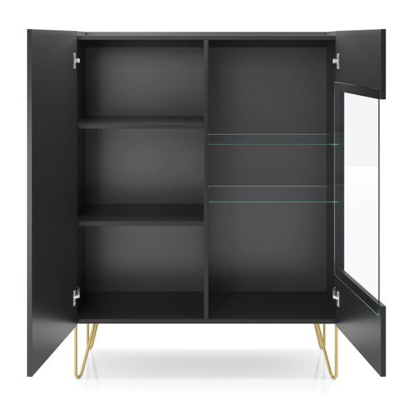 Canmore – WT97 glass-door cabinet, black graphite, marble black, width 97 cm, height 122 cm, depth 37 cm - Image 4
