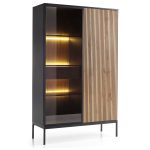 Laval WTSZ104 – display cabinet with LED lighting, black, wotan oak, slat, width 104 cm, height 166 cm, depth 39 cm