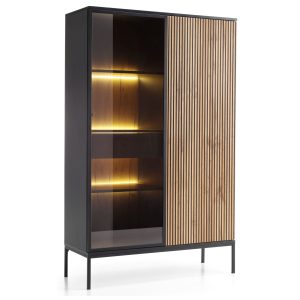 Laval WTSZ104 – display cabinet with LED lighting, black, wotan oak, slat, width 104 cm, height 166 cm, depth 39 cm