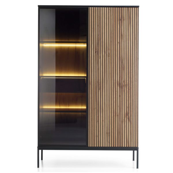 Laval WTSZ104 – display cabinet with LED lighting, black, wotan oak, slat, width 104 cm, height 166 cm, depth 39 cm - Image 3