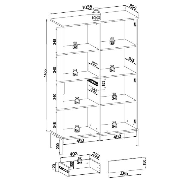 Laval WTSZ104 – display cabinet with LED lighting, black, wotan oak, slat, width 104 cm, height 166 cm, depth 39 cm - Image 5