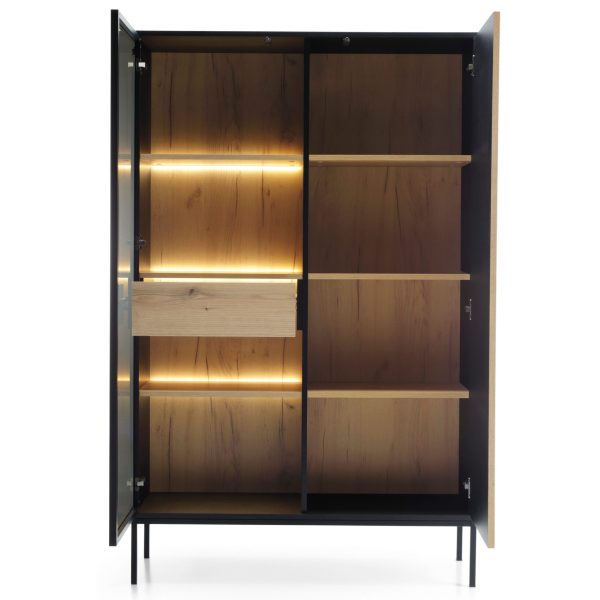 Laval WTSZ104 – display cabinet with LED lighting, black, wotan oak, slat, width 104 cm, height 166 cm, depth 39 cm - Image 4
