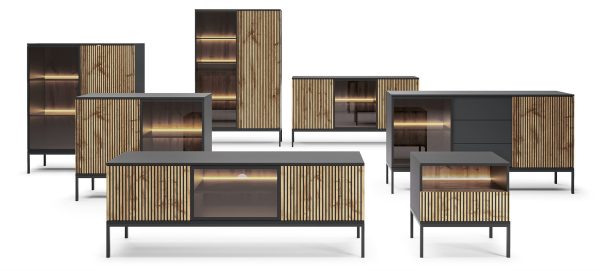 Laval WTSZ104 – display cabinet with LED lighting, black, wotan oak, slat, width 104 cm, height 166 cm, depth 39 cm - Image 9