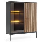 Laval WT104 – LED Lighting Cabinet, Wotan Oak, Black, Width 104 cm, Height 126 cm, Depth 39 cm
