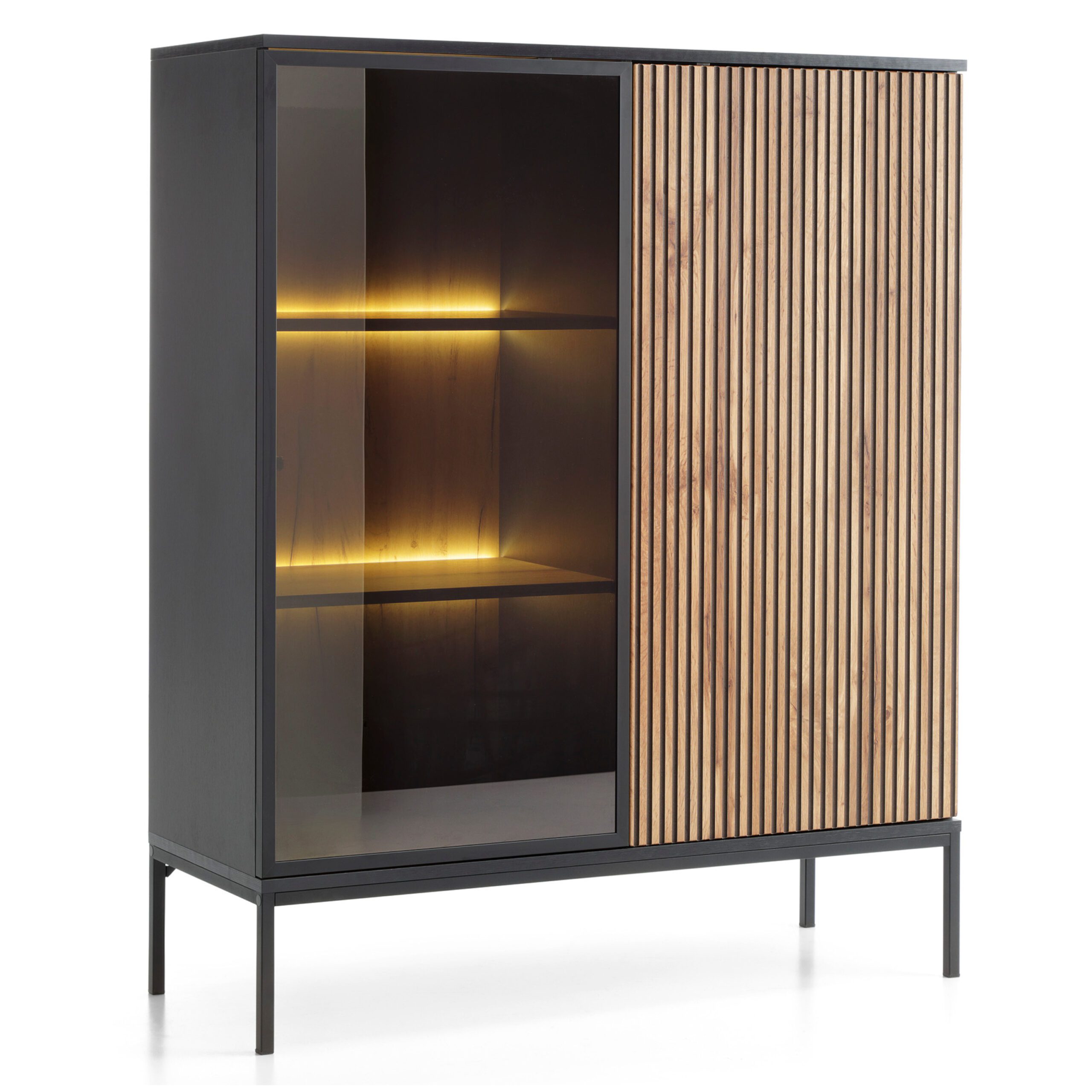 XMEBSKRWITPI00401103_01-scaled-2-1.jpg Laval WT104 – LED Lighting Cabinet, Wotan Oak, Black, Width 104 cm, Height 126 cm, Depth 39 cm - Image 1