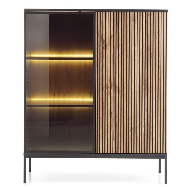 Laval WT104 – LED Lighting Cabinet, Wotan Oak, Black, Width 104 cm, Height 126 cm, Depth 39 cm - Image 2
