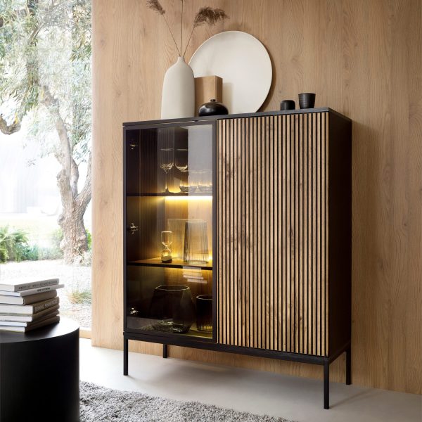 Laval WT104 – LED Lighting Cabinet, Wotan Oak, Black, Width 104 cm, Height 126 cm, Depth 39 cm - Image 3