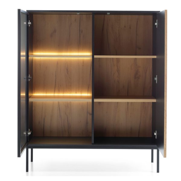 Laval WT104 – LED Lighting Cabinet, Wotan Oak, Black, Width 104 cm, Height 126 cm, Depth 39 cm - Image 4