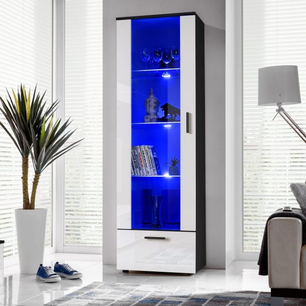 Alessandria Standing Cabinet, White/Black LED Blue Lighting - Image 2