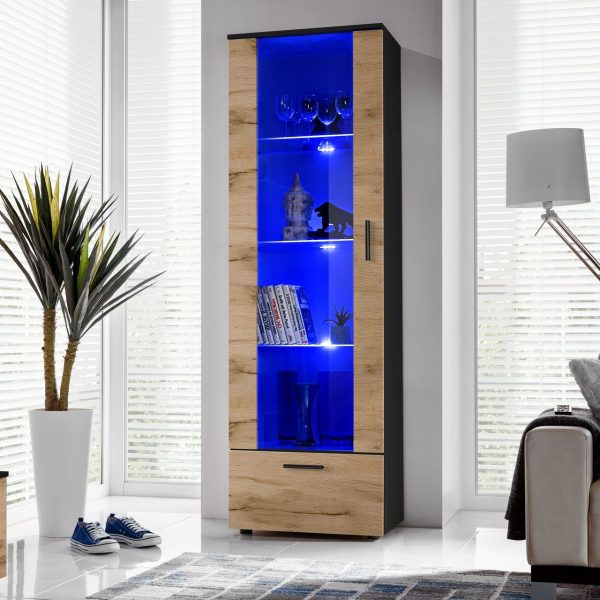 Standing display cabinet Alessandria, Wotan/black, LED lighting, blue - Image 2