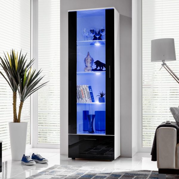 Alessandria Floor-standing Glass-Door Cabinet, Black/White LED Blue Lighting - Image 2