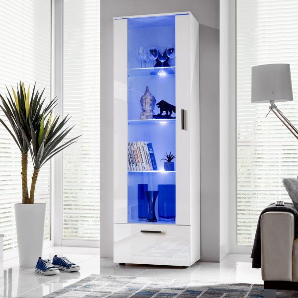 Alessandria, Floor-standing glass-door cabinet, white/white, LED lighting blue - Image 2