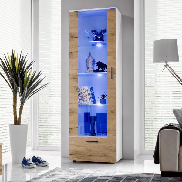 Alessandria, Floor-standing display cabinet, Wotan/white LED lighting blue - Image 2