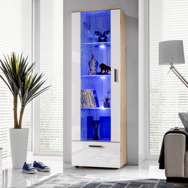 Alessandria, Floor-standing glass-door cabinet, white/wotan, LED lighting blue - Image 2