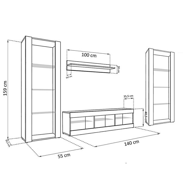 Tivoli Grande TV Furniture Set, Black/Black LED Lighting Blue - Image 3