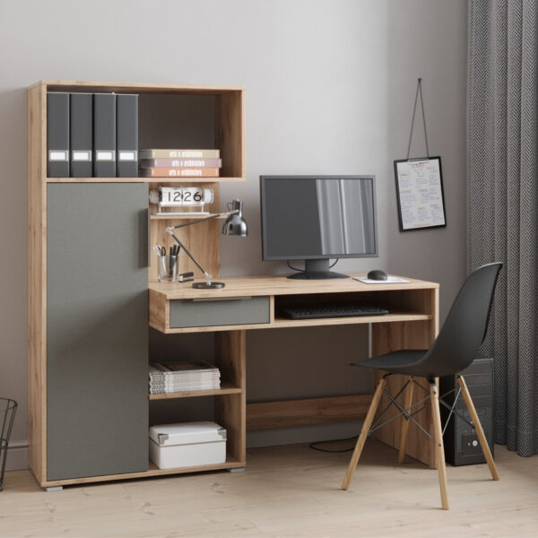 KLEPP Desk,With Drawer,Wotan Oak/Grey,150x149x92 cm - Image 2