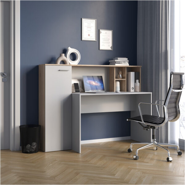 FAUSKE Desk,"Spacious, With Cabinet",Sonoma Oak/White,153x116x54 cm - Image 2
