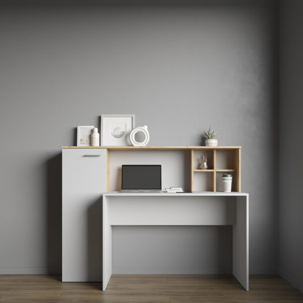 FAUSKE Desk,"Spacious, With Cabinet",Sonoma Oak/White,153x116x54 cm - Image 8