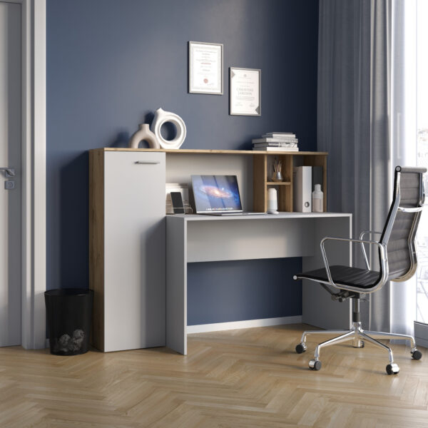 FAUSKE Desk,"Spacious, With Cabinet",Wotan Oak/White,153x116x54 cm - Image 2