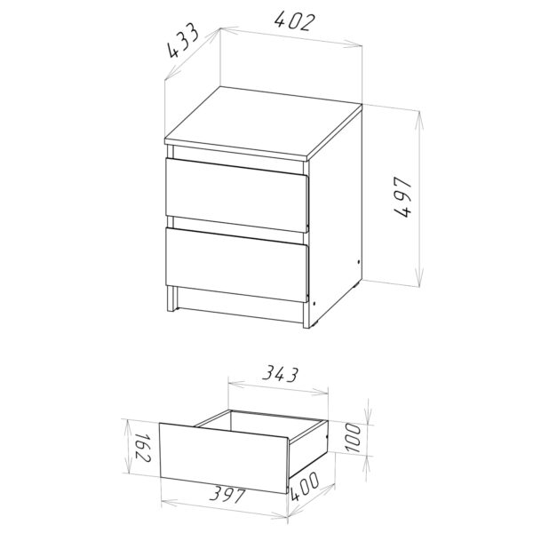 SOLA Chest of Drawers,2 Drawers,Grey,40x50x43 cm - Image 3