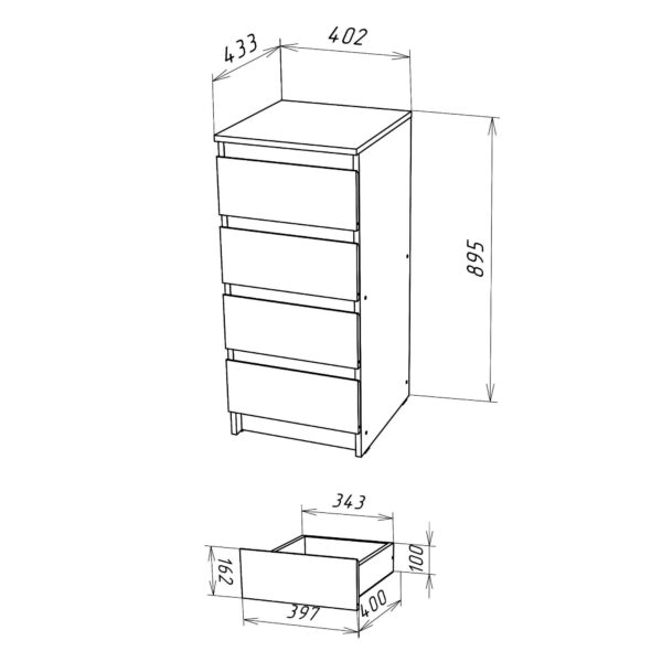 SOLA Chest of Drawers,4 Drawers,Wotan Oak,40x90x43 cm - Image 3