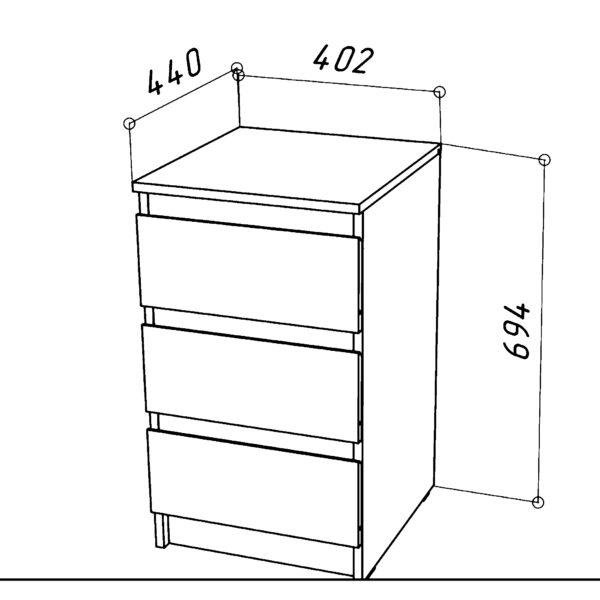 SOLA Chest of Drawers,3 Drawers,Wotan Oak,40x69x43 cm - Image 2