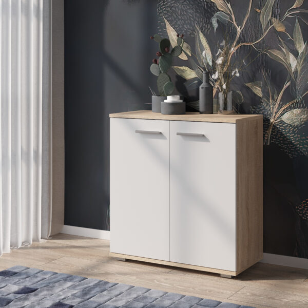 FAUSKE Chest of Drawers,"Spacious, 2-door",Sonoma Oak/White,69x74x34 cm - Image 2