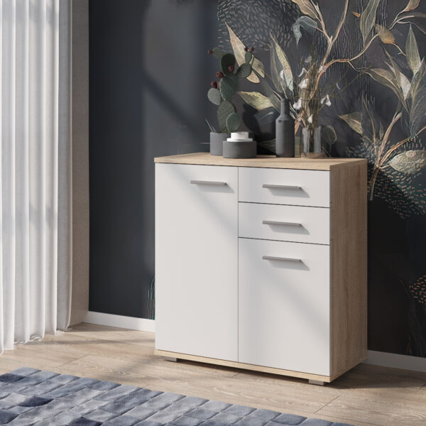 FAUSKE Chest of Drawers,"2 Drawers, 2 Doors",Sonoma Oak/White,69x74x34 cm - Image 2
