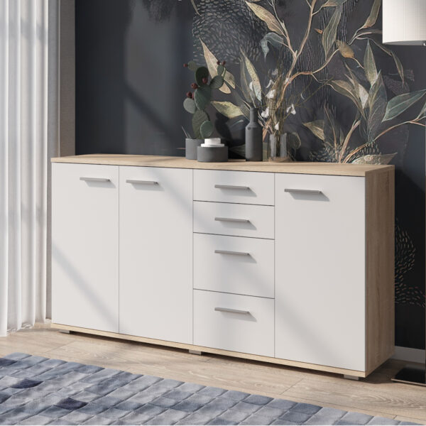 FAUSKE Chest of Drawers,"4 Drawers, 3 Doors",Sonoma Oak/White,138x74x34 cm - Image 2
